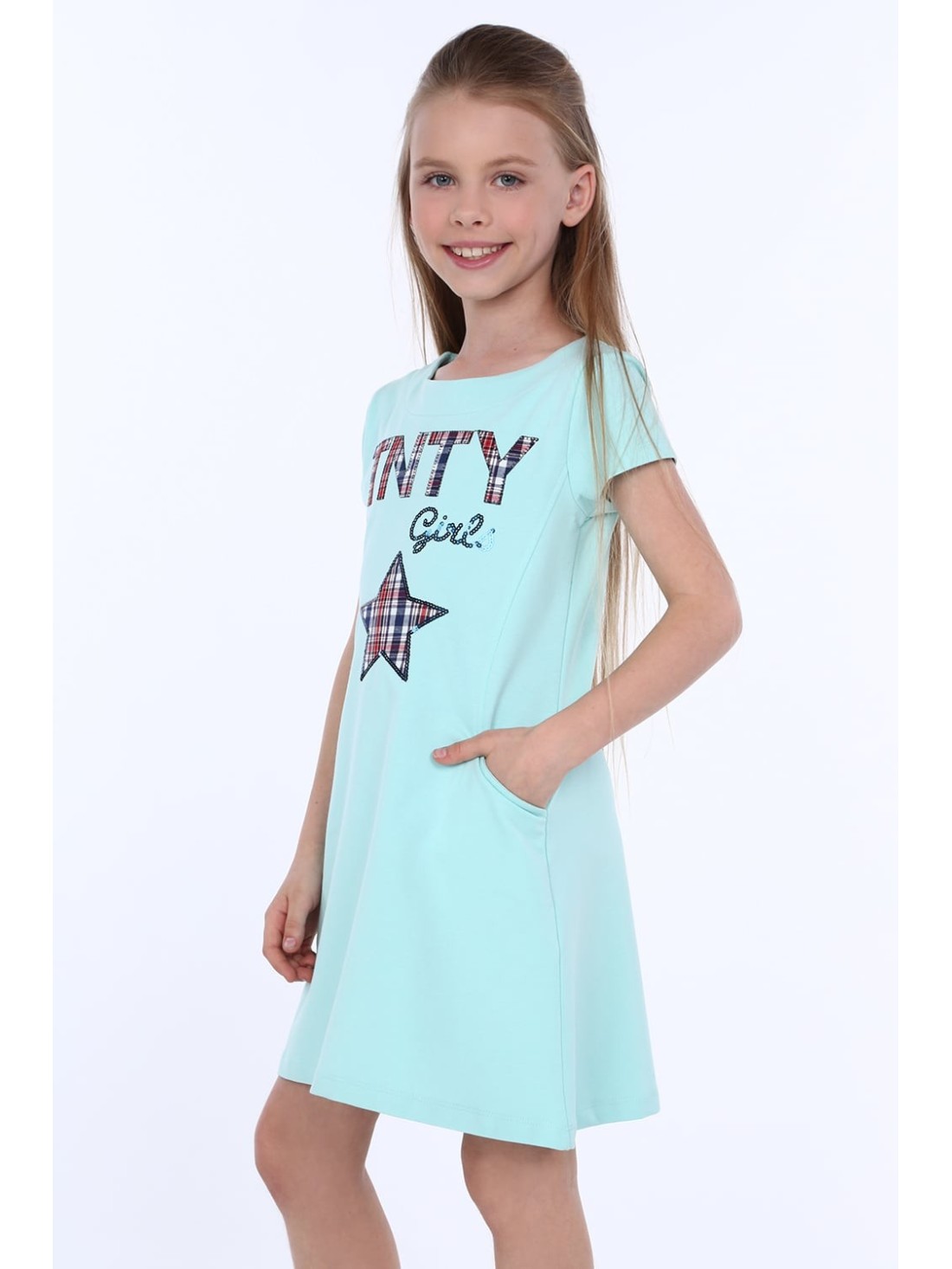 Girls\' dress with pockets, light mint NDZ8149 - Online store - Boutique